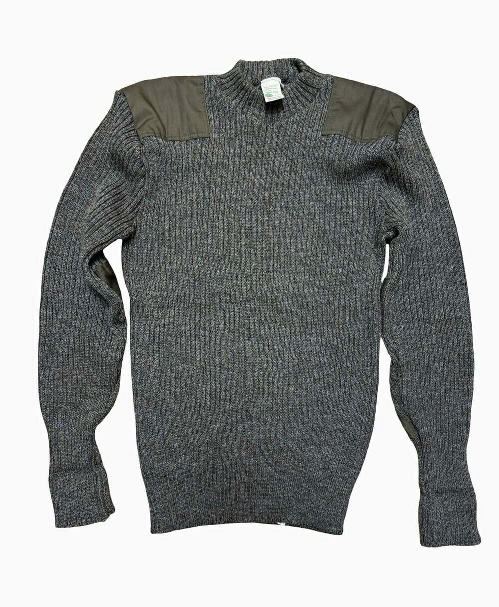 LL Bean Mens XL 100% Wool Commando Sweater Made England Elbow Shoulder Patches